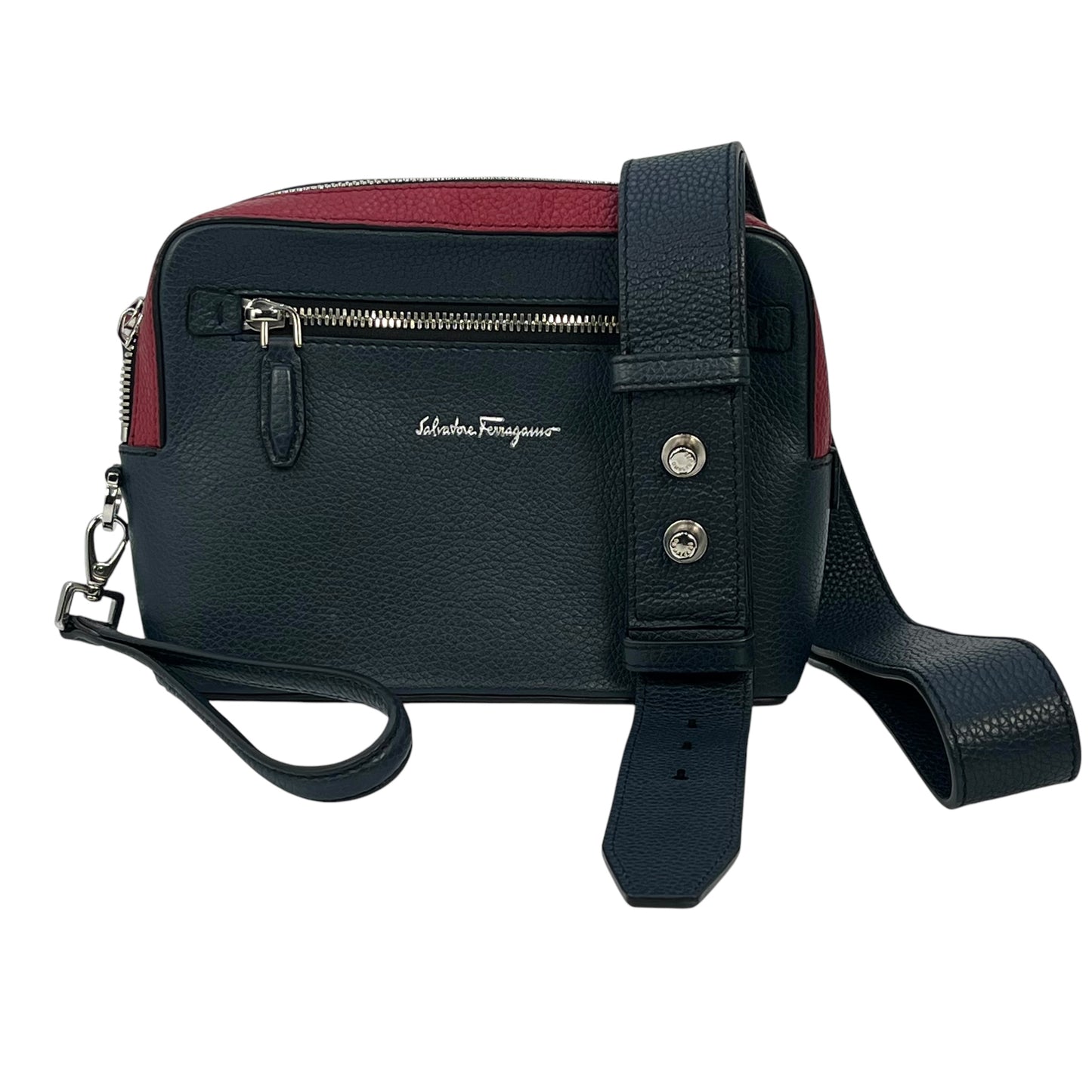 Ferragamo Leather Body Bag Navy Red