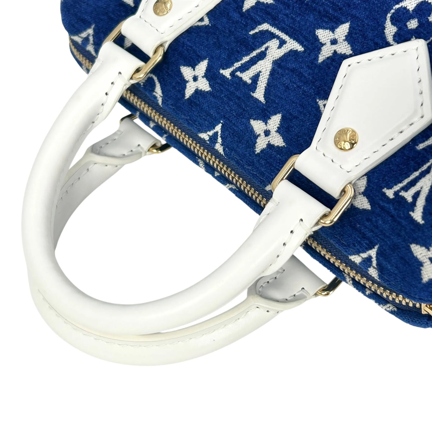 Louis Vuitton Speedy 20 Bandouliere Velvet Hand Bag Shoulder Bag - Blue White