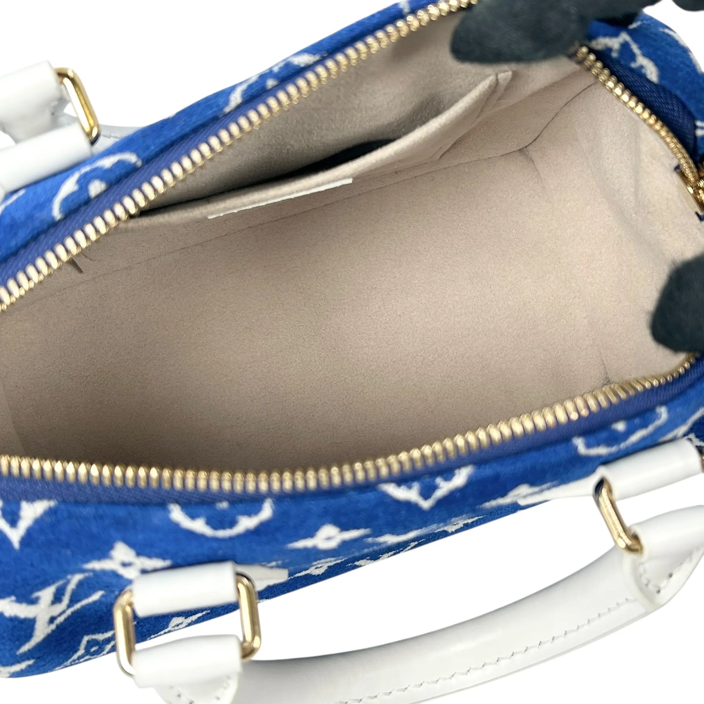 Louis Vuitton Speedy 20 Bandouliere Velvet Hand Bag Shoulder Bag - Blue White