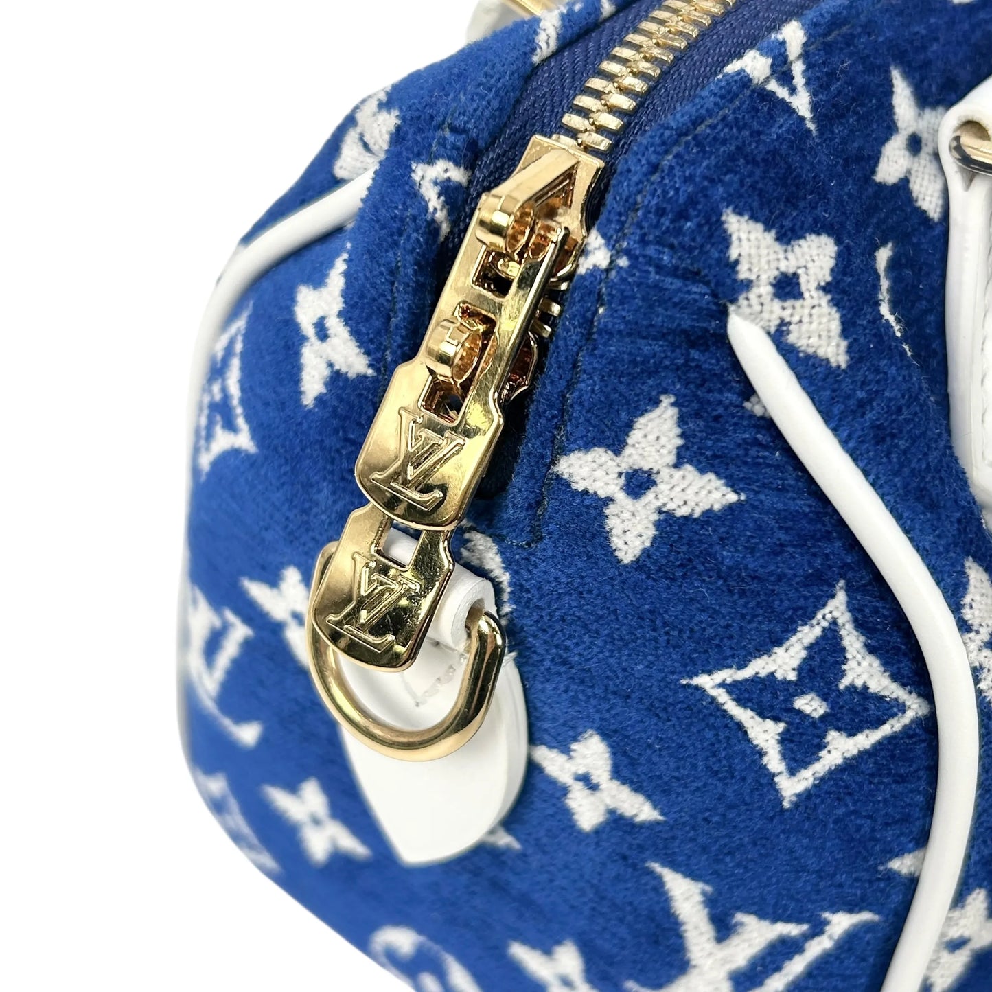 Louis Vuitton Speedy 20 Bandouliere Velvet Hand Bag Shoulder Bag - Blue White