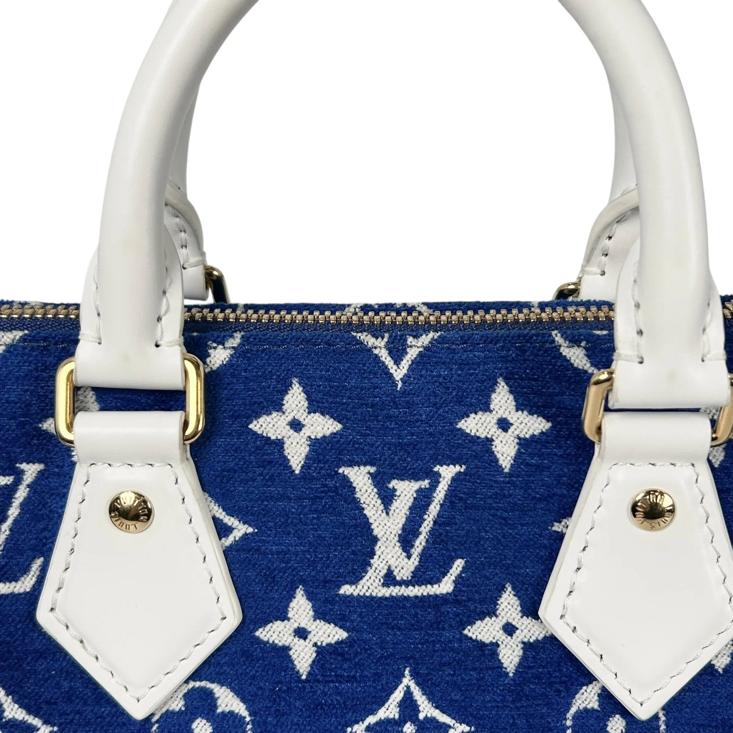 Louis Vuitton Speedy 20 Bandouliere Velvet Hand Bag Shoulder Bag - Blue White