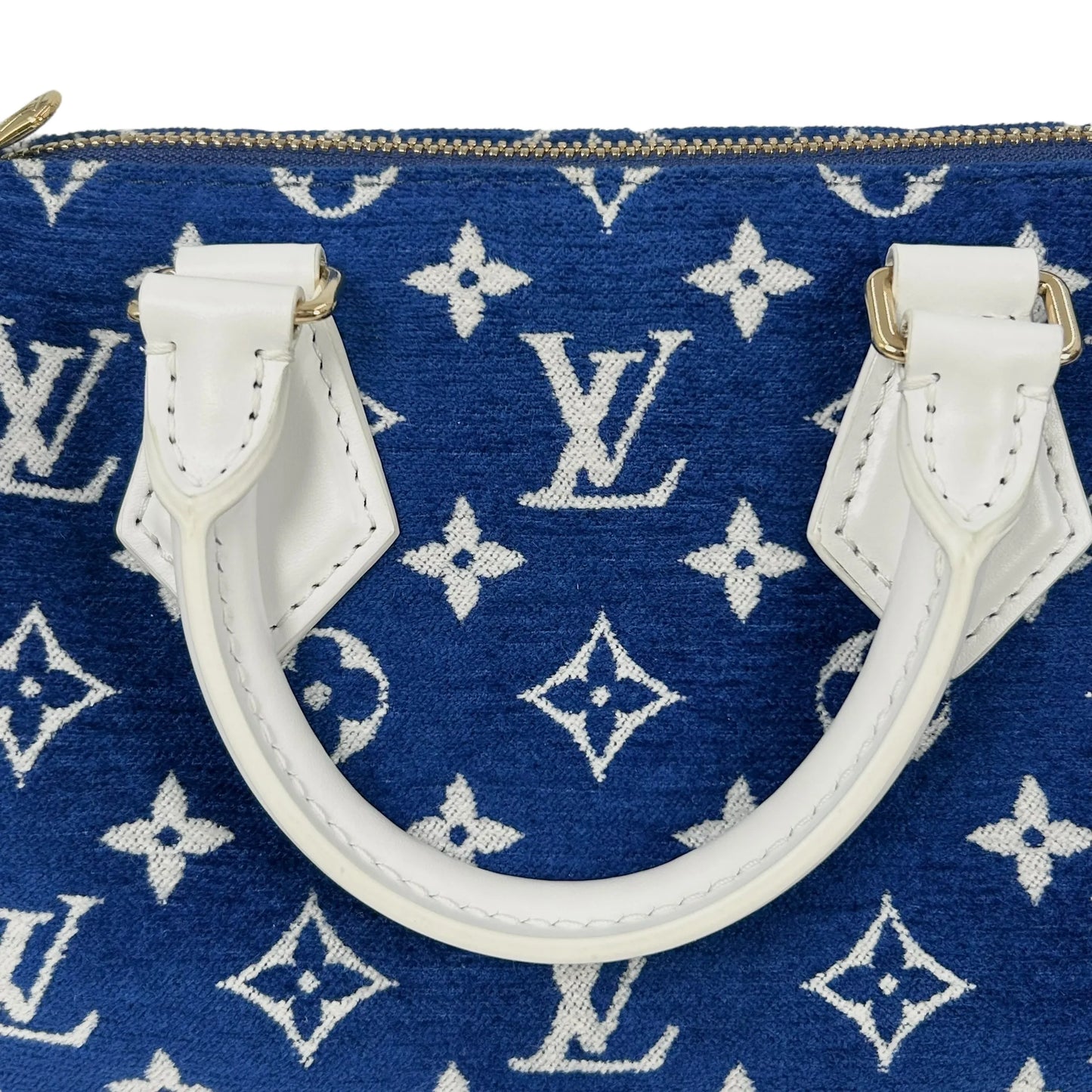 Louis Vuitton Speedy 20 Bandouliere Velvet Hand Bag Shoulder Bag - Blue White