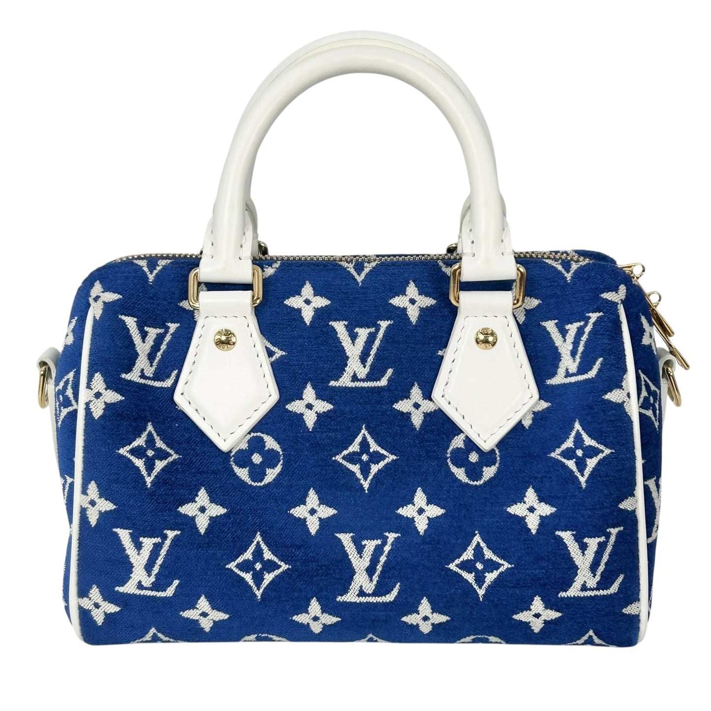 Louis Vuitton Speedy 20 Bandouliere Velvet Hand Bag Shoulder Bag - Blue White