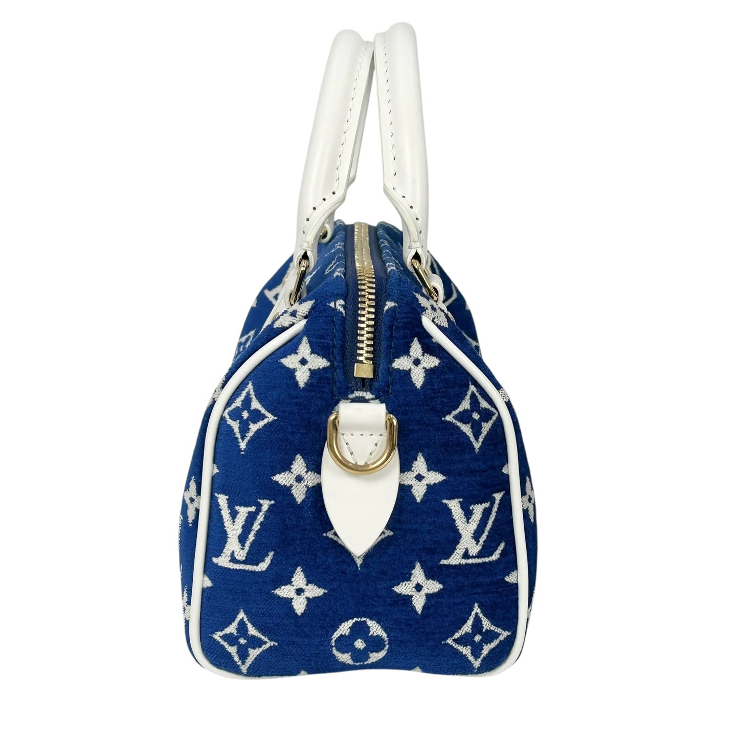 Louis Vuitton Speedy 20 Bandouliere Velvet Hand Bag Shoulder Bag - Blue White