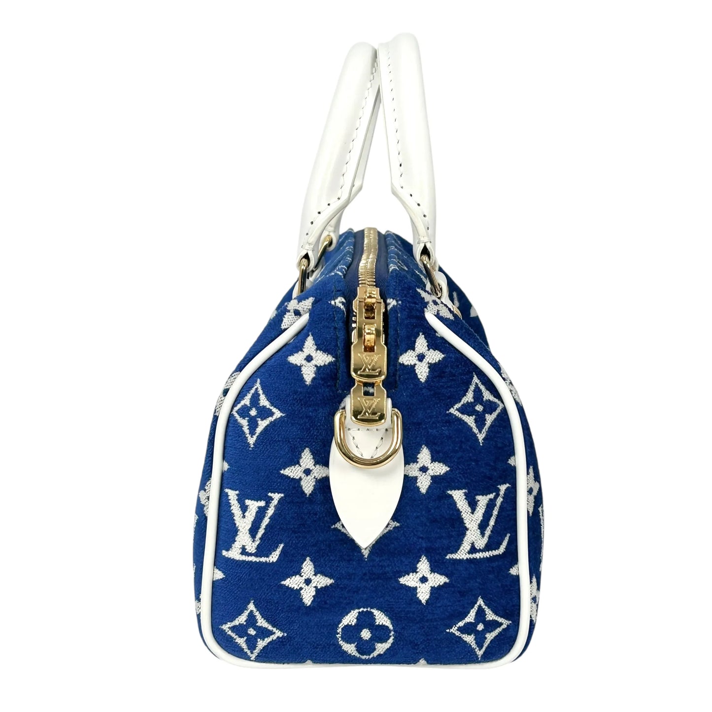 Louis Vuitton Speedy 20 Bandouliere Velvet Hand Bag Shoulder Bag - Blue White