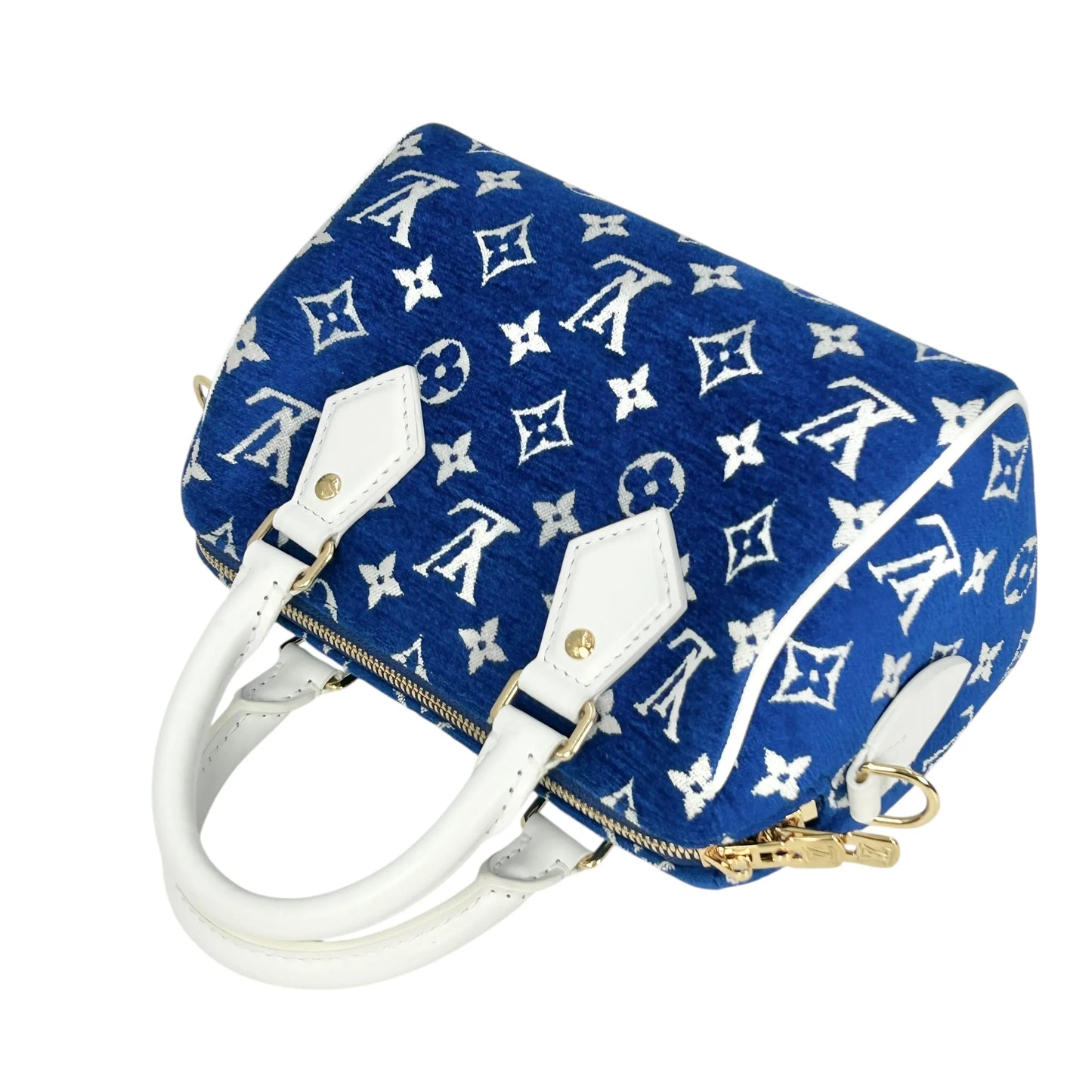 Louis Vuitton Speedy 20 Bandouliere Velvet Hand Bag Shoulder Bag - Blue White