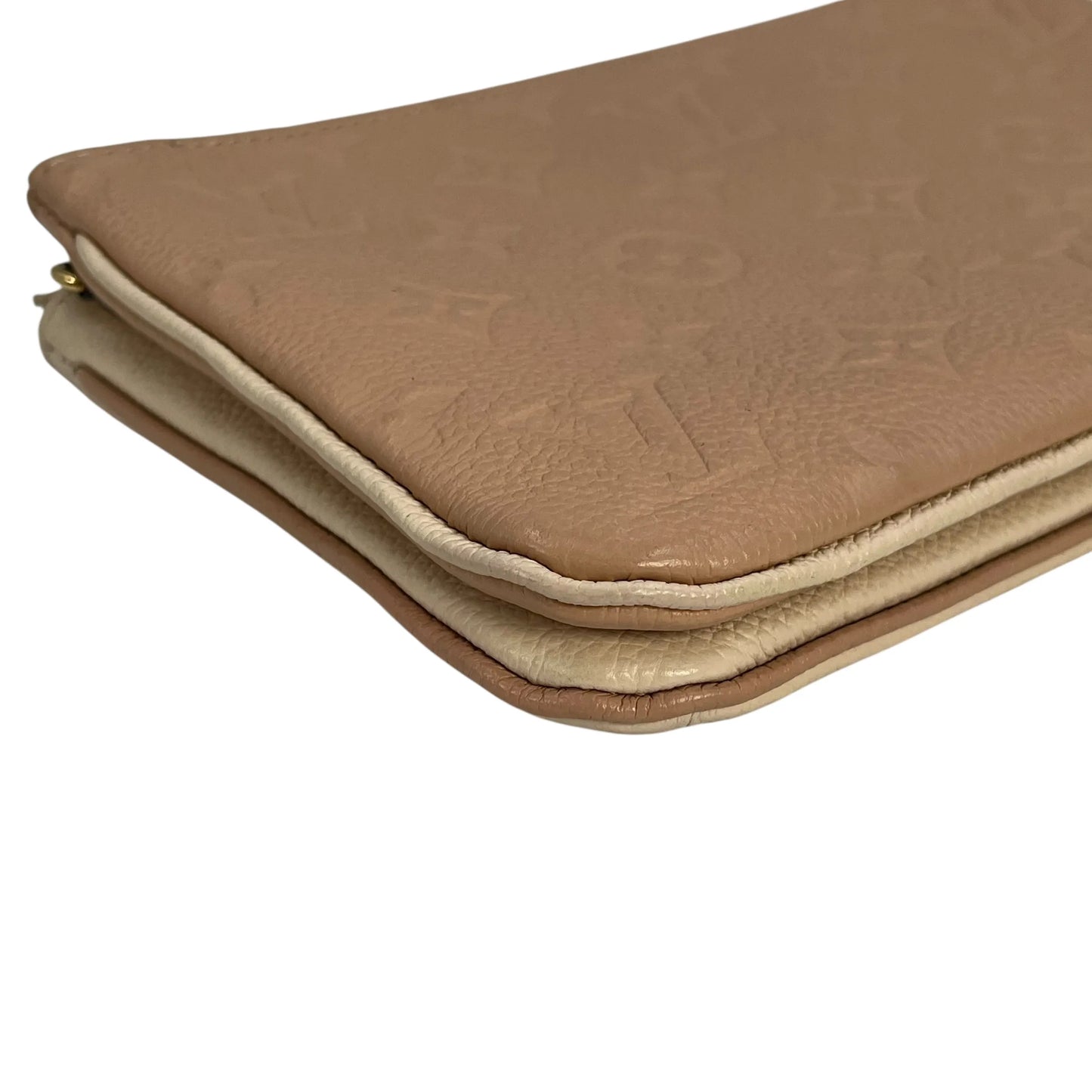 Louis Vuitton Pochette Double Zip Monogram Empreinte Shoulder Bag Chain Shoulder Wallet - Beige Cream