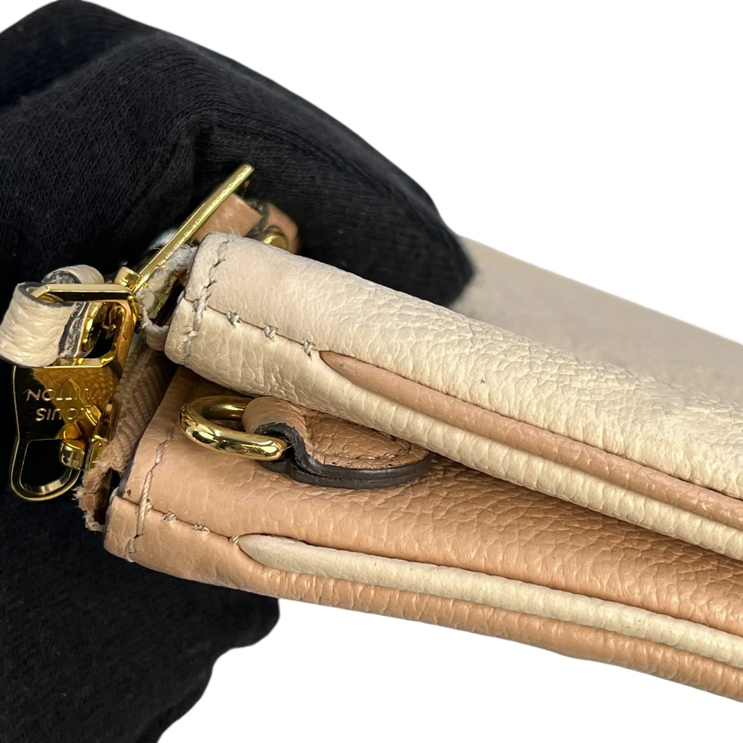 Louis Vuitton Pochette Double Zip Monogram Empreinte Shoulder Bag Chain Shoulder Wallet - Beige Cream