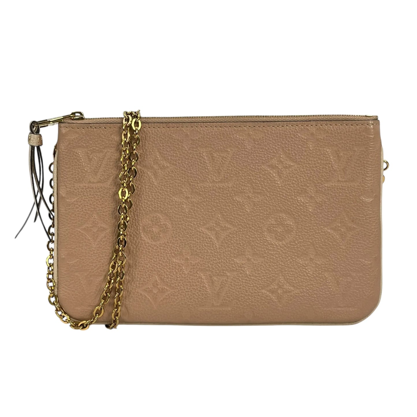 Louis Vuitton Pochette Double Zip Monogram Empreinte Shoulder Bag Chain Shoulder Wallet - Beige Cream