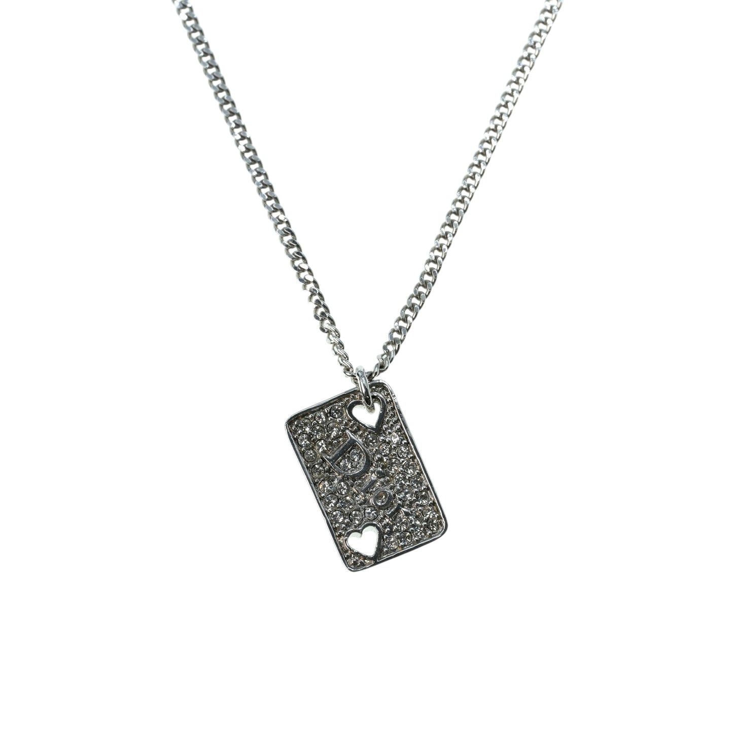 Dior Rhinestone Hearts Playing Card Necklace