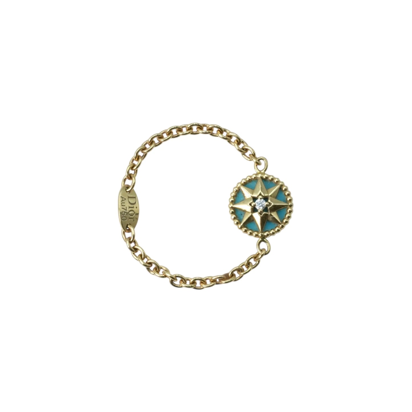 Dior Rose Des Vents Ring 1PD 18KYG Turquoise Jewelry