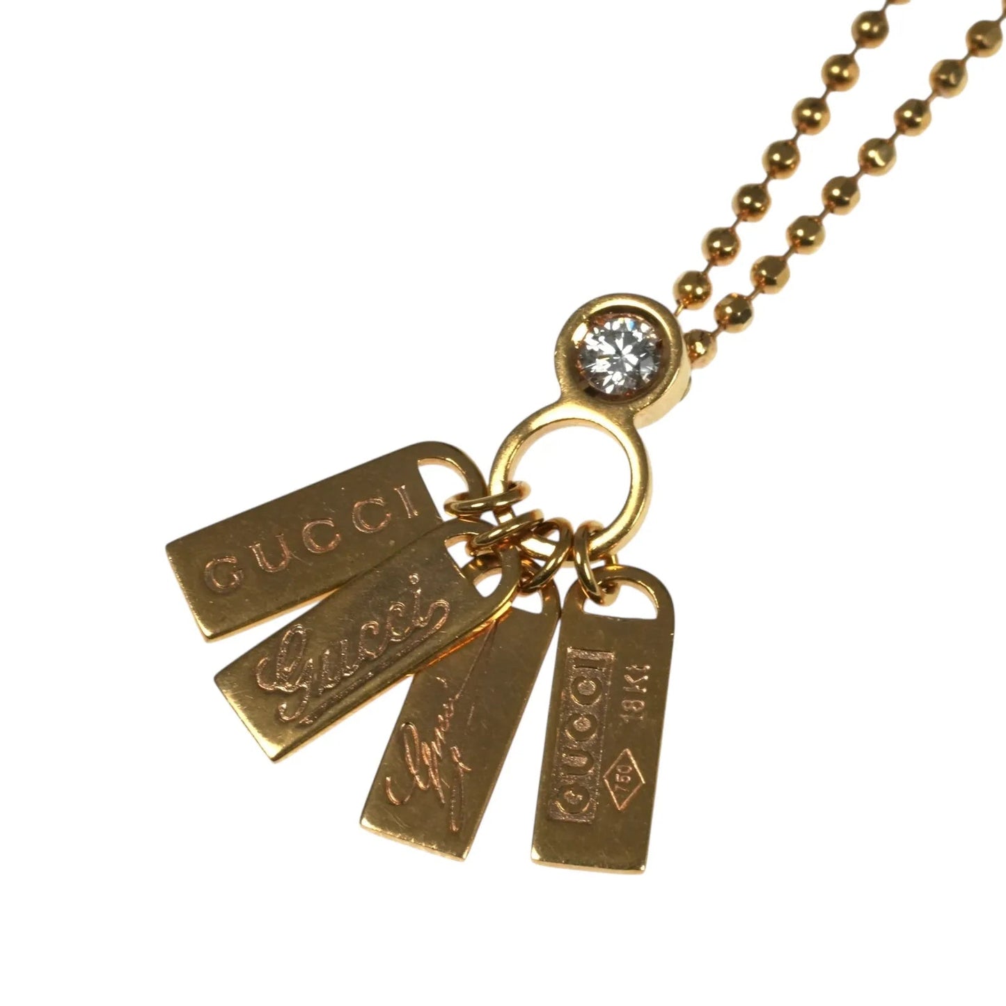 GUCCI Logo Plate 1P Diamond Necklace 18K