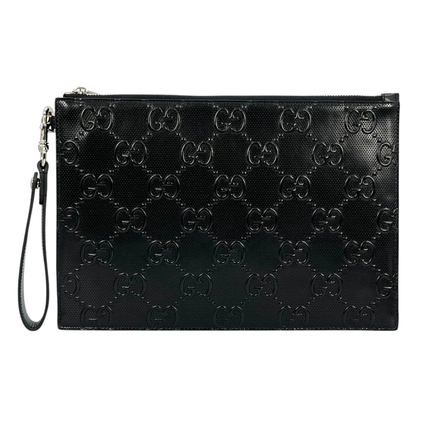 GUCCI GG Imprime Leather Clutch Bag Wallet - Black