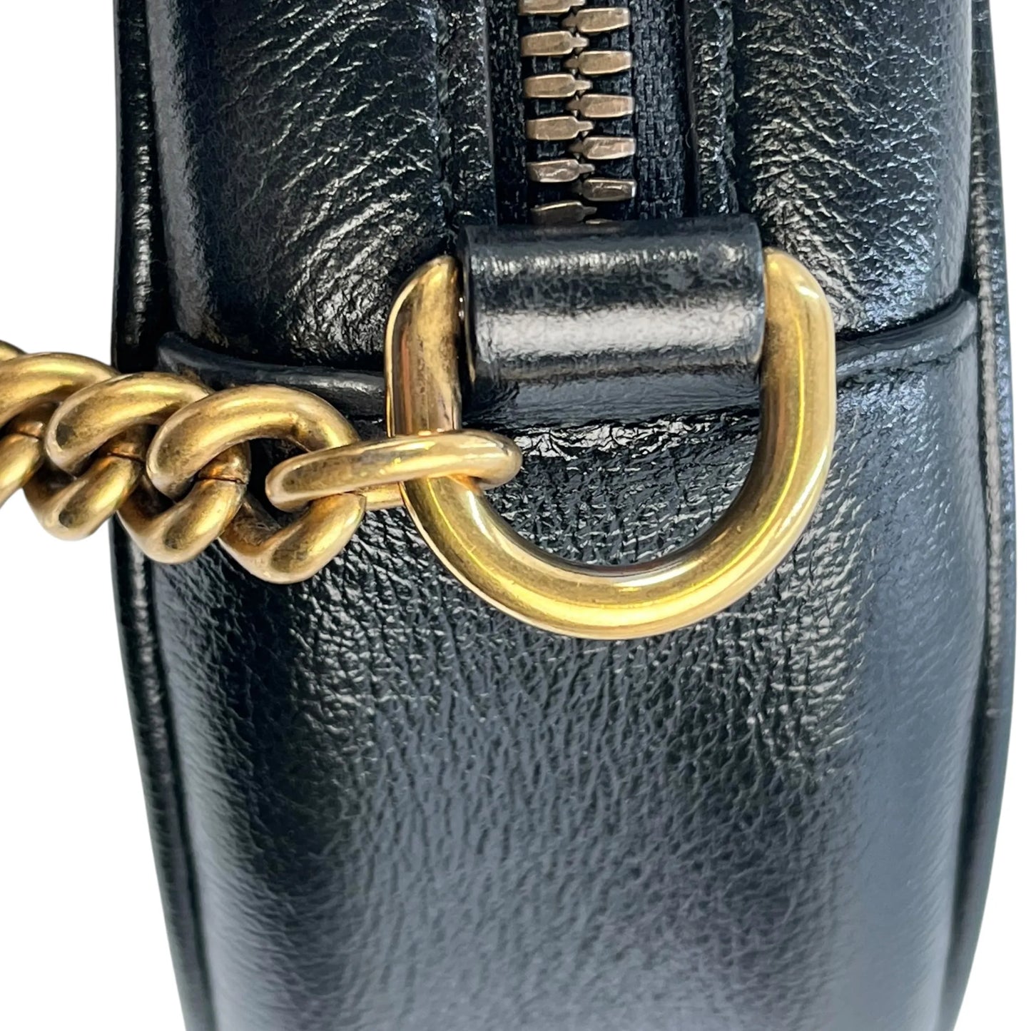 GUCCI GG Marmont Mini Round Chain Shoulder Bag - Black