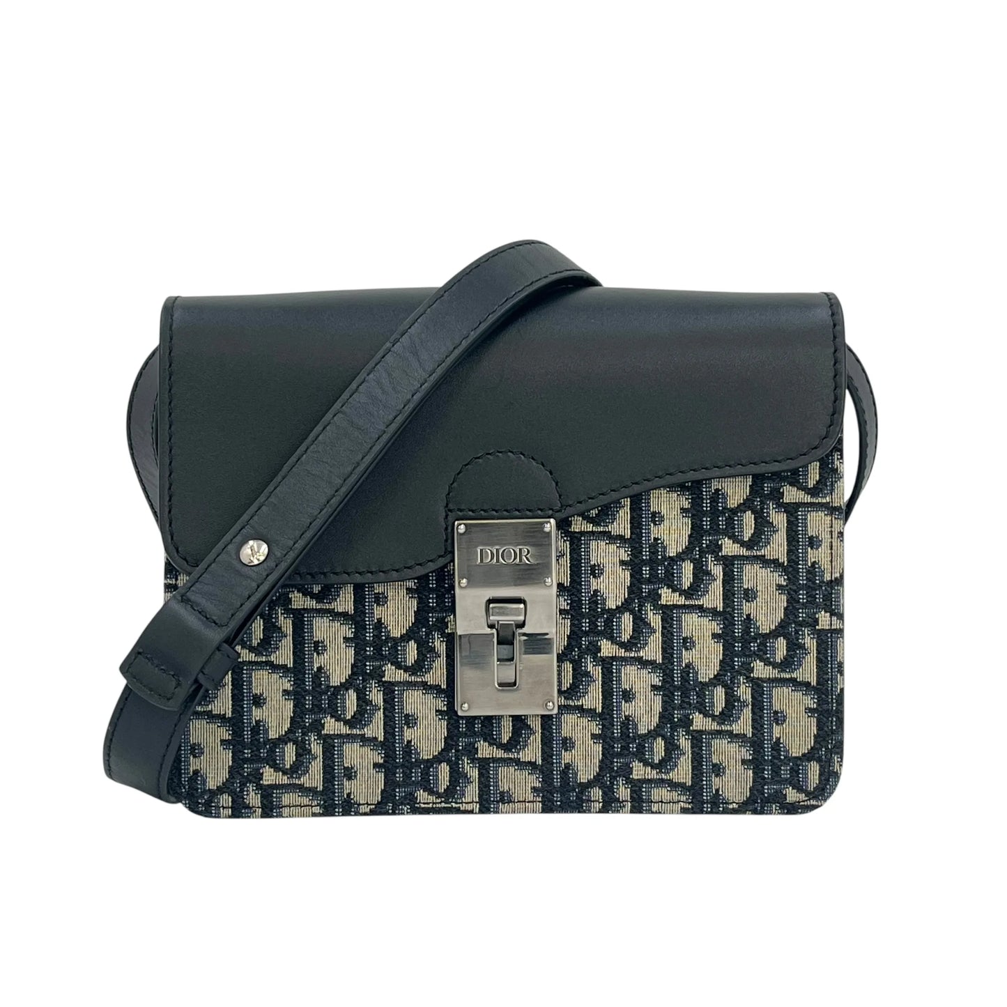 Dior Oblique Canvas × Leather Body Bag Shoulder Bag - Black
