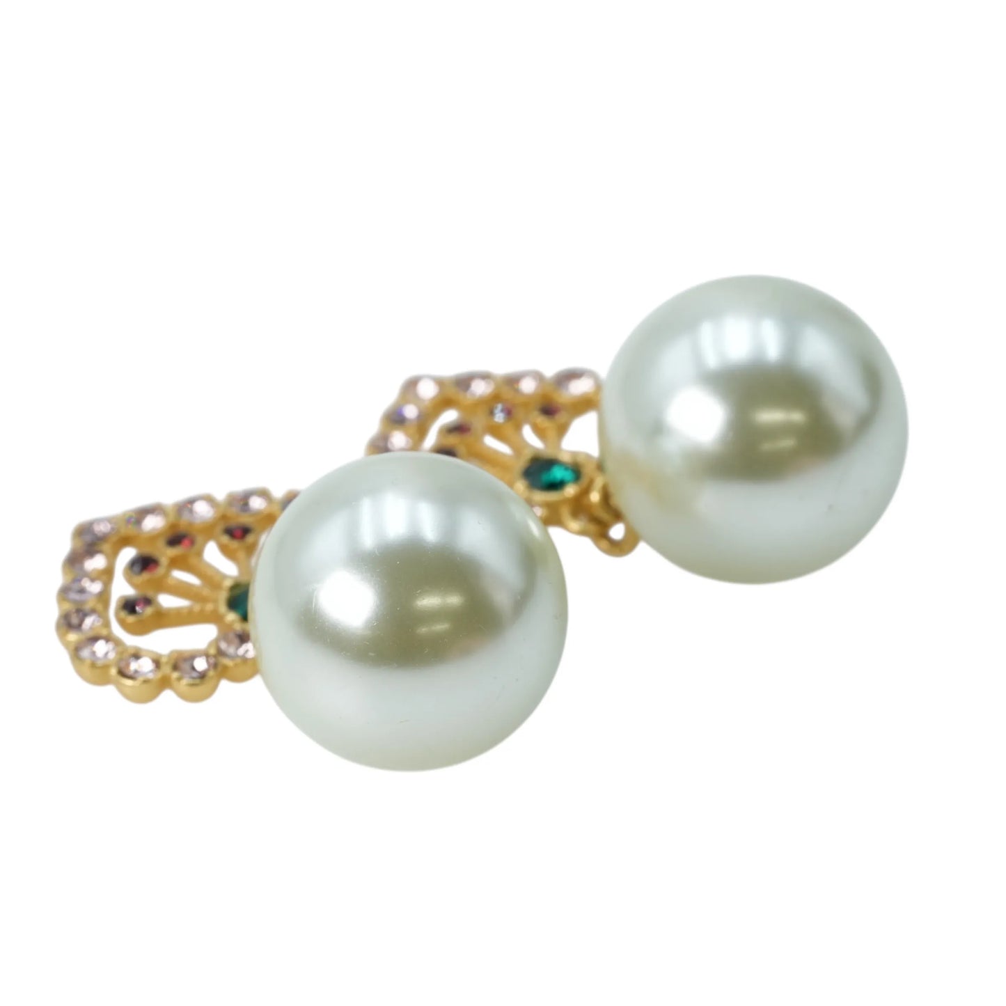 Dior Tribales Earring Gold Finish Metal with White Resin Pearls - Heart