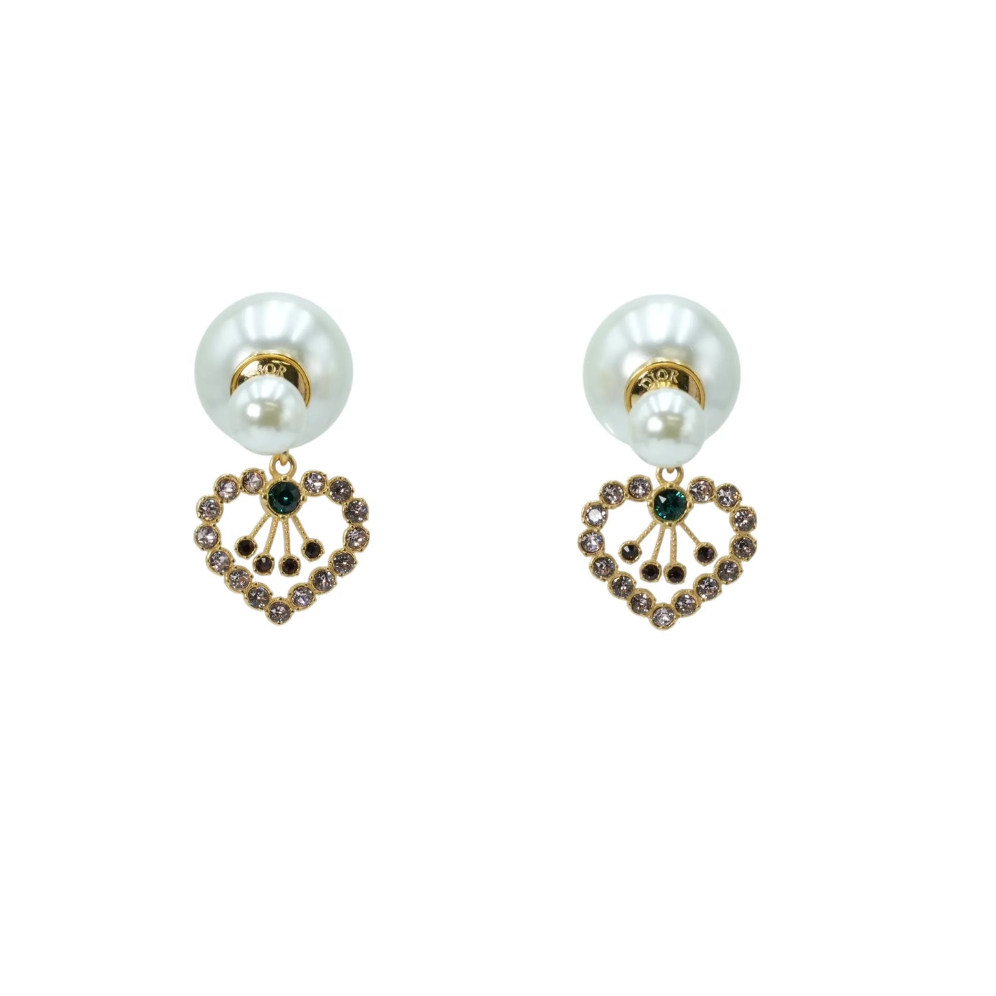 Dior Tribales Earring Gold Finish Metal with White Resin Pearls - Heart