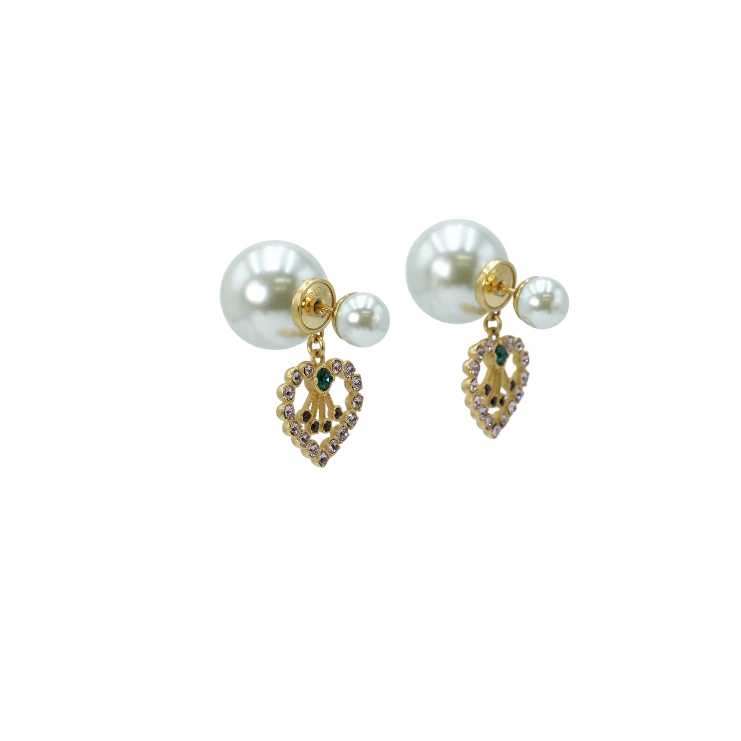 Dior Tribales Earring Gold Finish Metal with White Resin Pearls - Heart