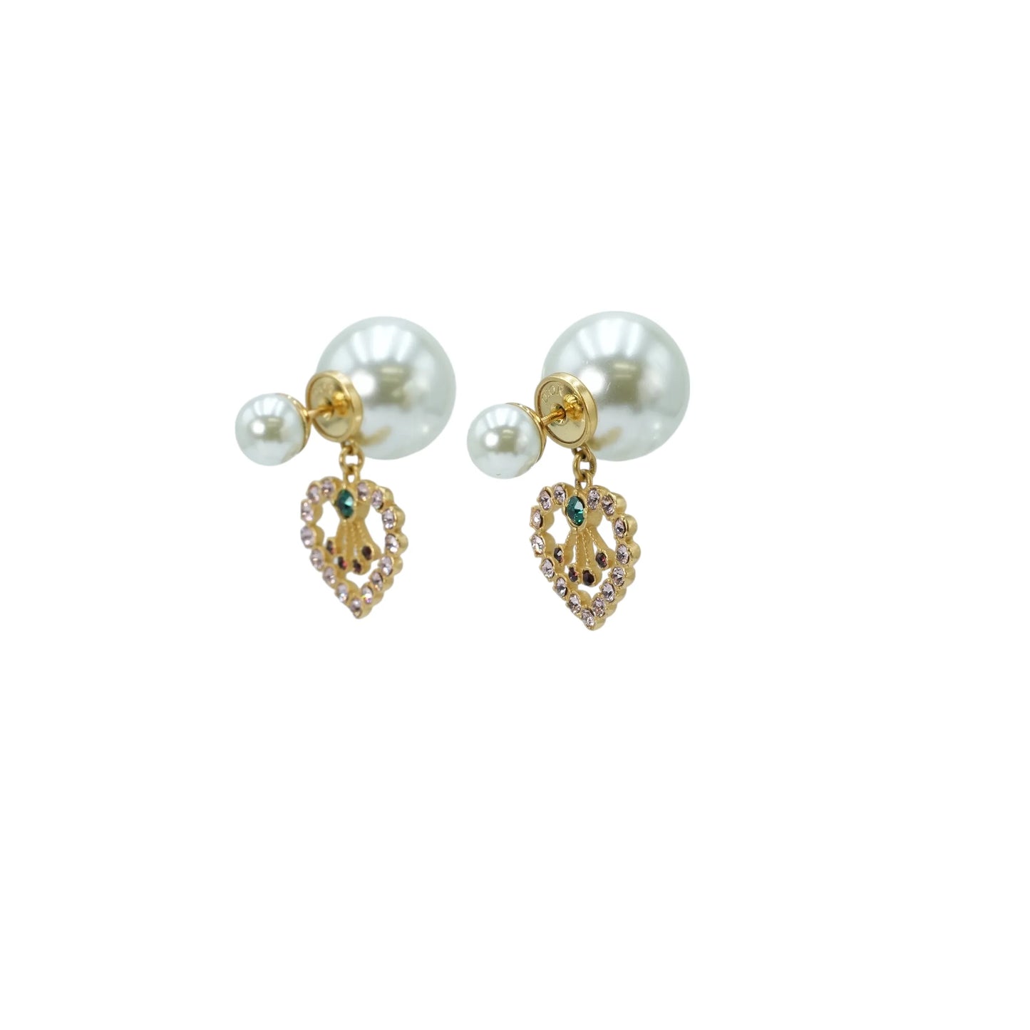 Dior Tribales Earring Gold Finish Metal with White Resin Pearls - Heart