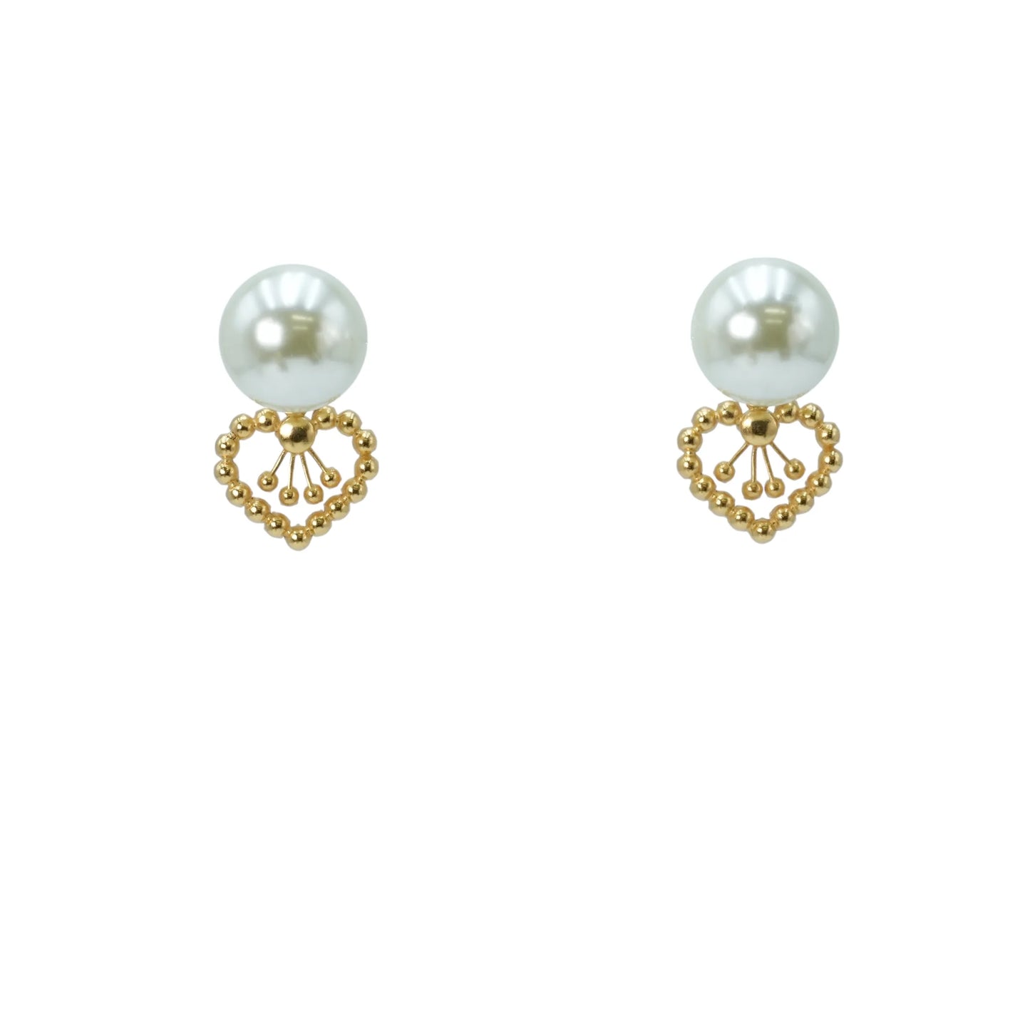 Dior Tribales Earring Gold Finish Metal with White Resin Pearls - Heart