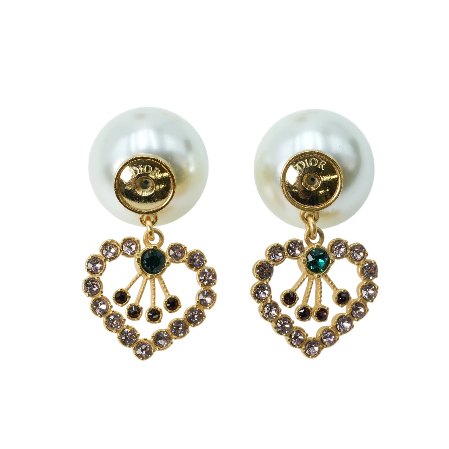 Dior Tribales Earring Gold Finish Metal with White Resin Pearls - Heart