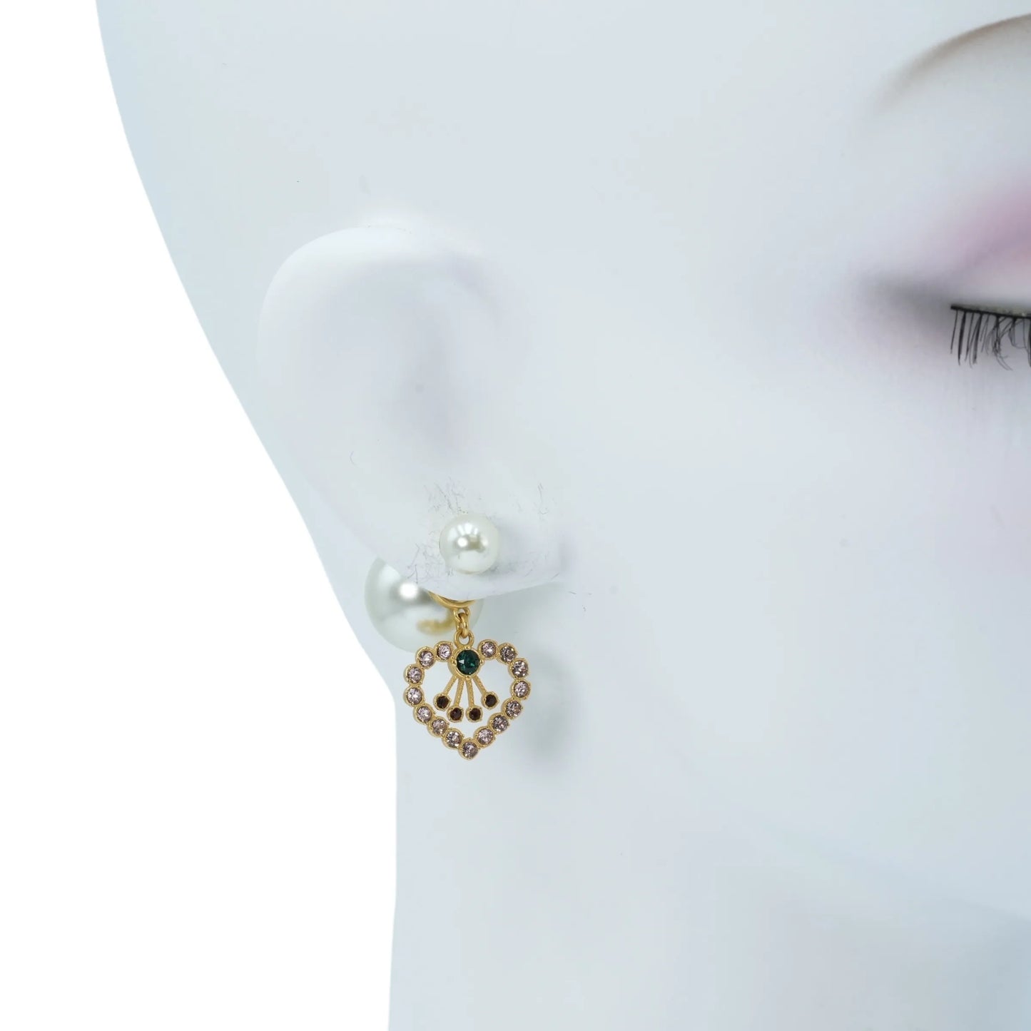 Dior Tribales Earring Gold Finish Metal with White Resin Pearls - Heart