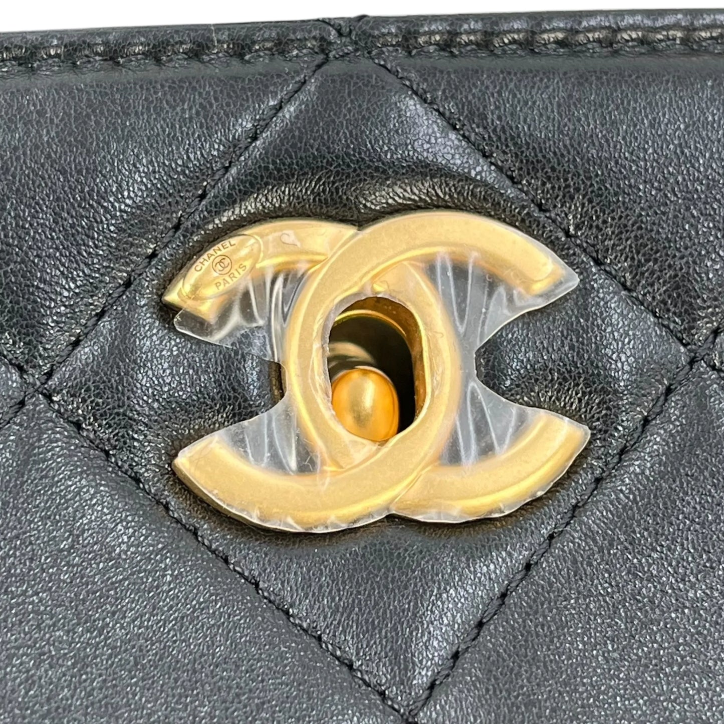 CHANEL Pearl Handle Leather Hand Bag - Black