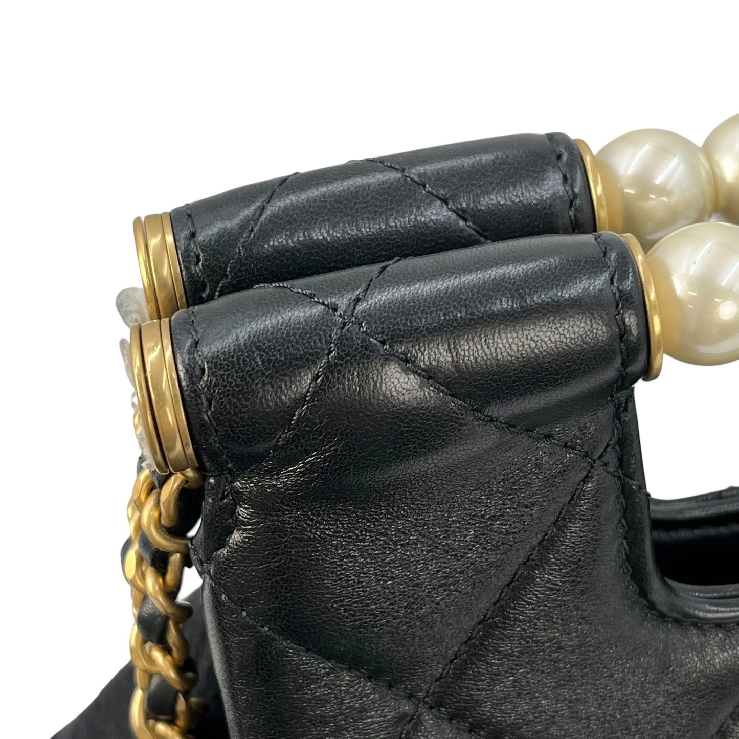 CHANEL Pearl Handle Leather Hand Bag - Black