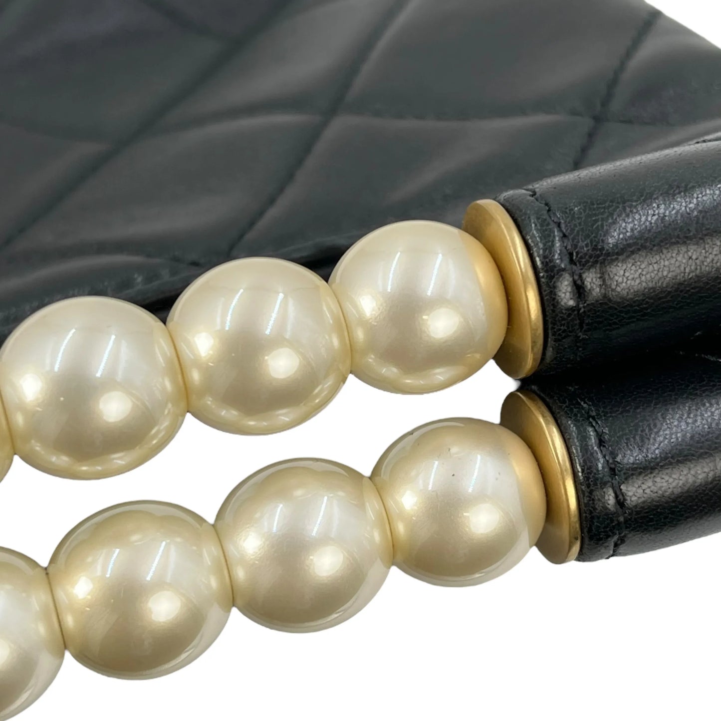 CHANEL Pearl Handle Leather Hand Bag - Black