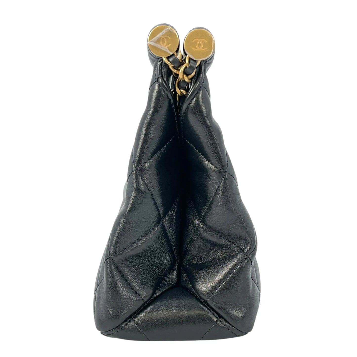 CHANEL Pearl Handle Leather Hand Bag - Black