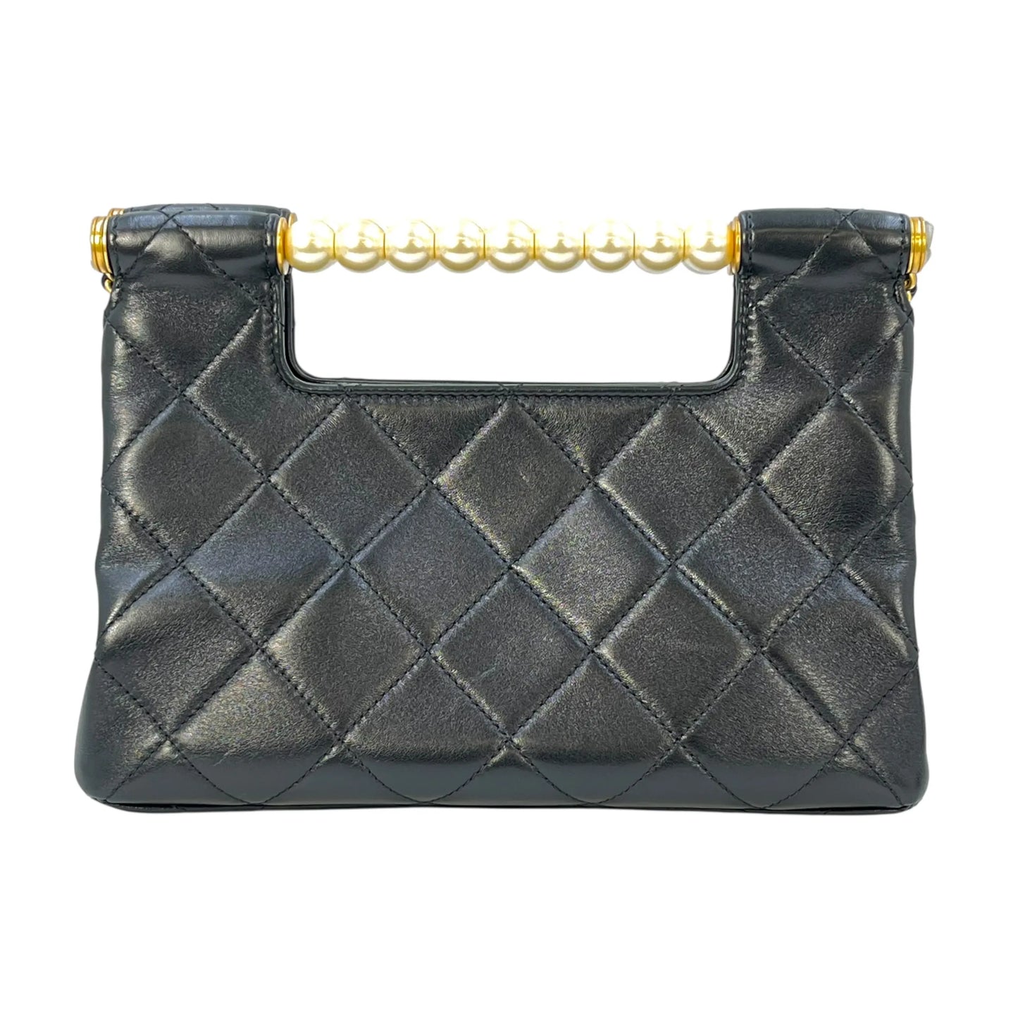 CHANEL Pearl Handle Leather Hand Bag - Black