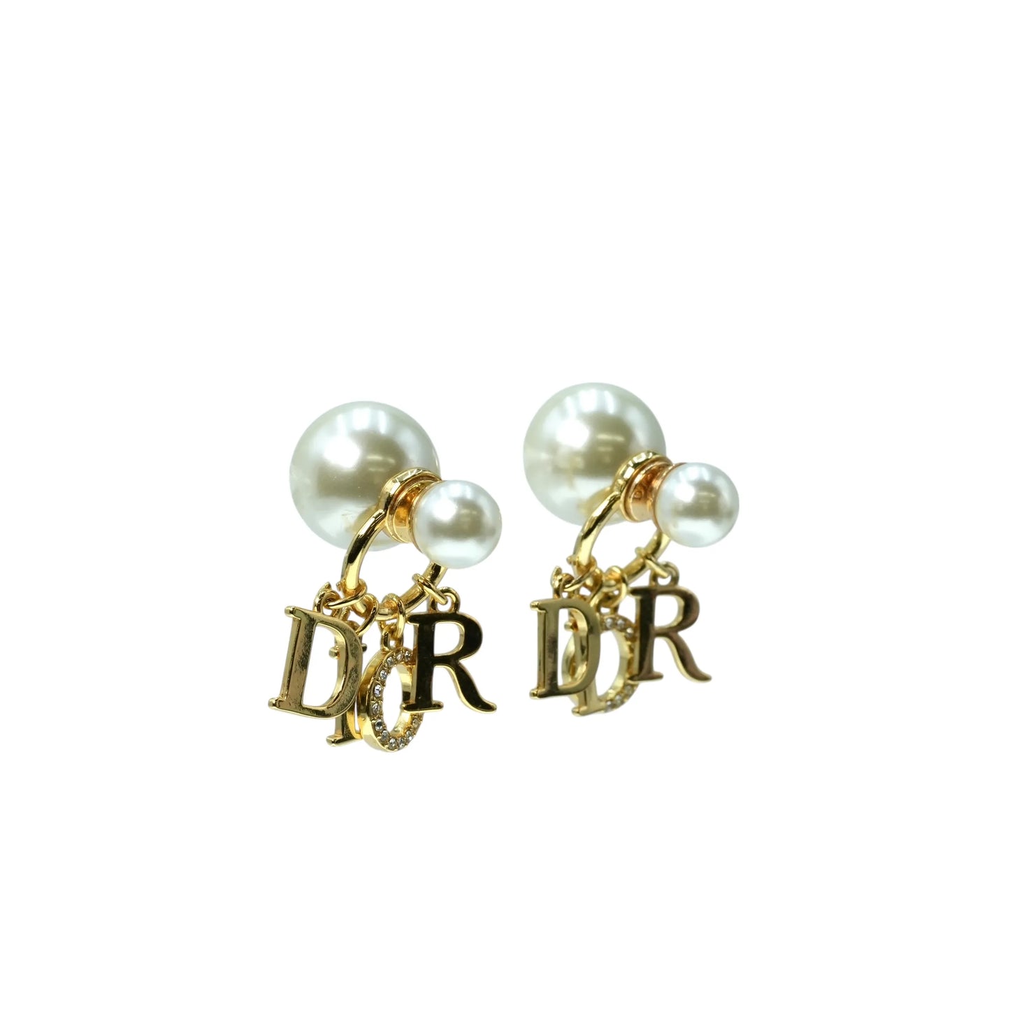 Dior Fake Pearl Rhinestone Tribal Earring - Gold Plated