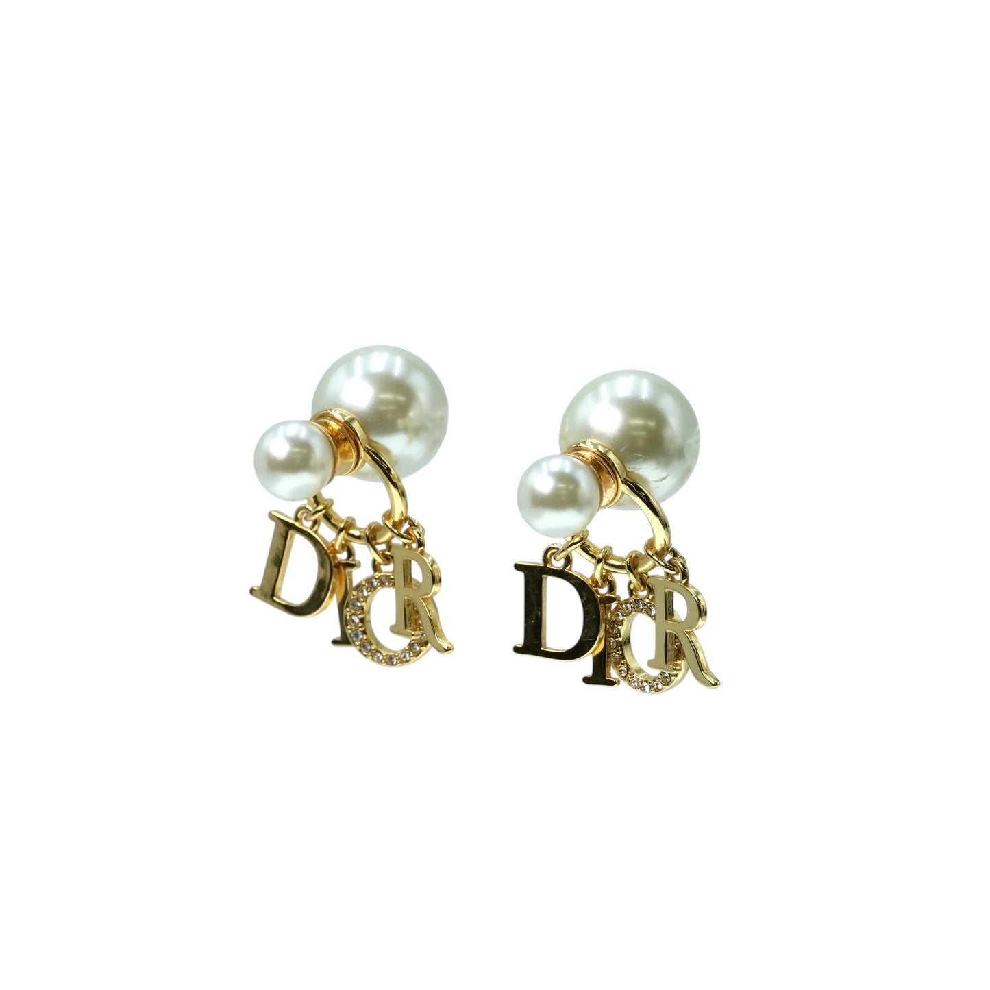 Dior Fake Pearl Rhinestone Tribal Earring - Gold Plated