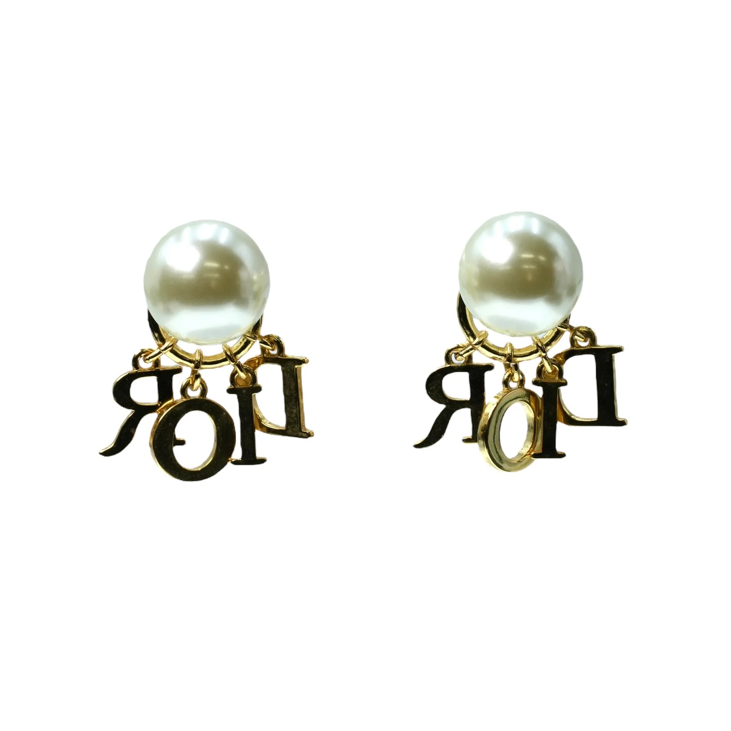 Dior Fake Pearl Rhinestone Tribal Earring - Gold Plated