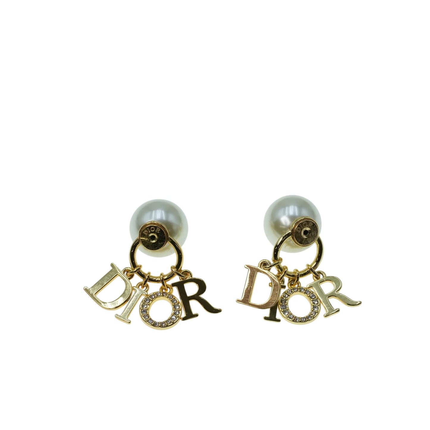 Dior Fake Pearl Rhinestone Tribal Earring - Gold Plated