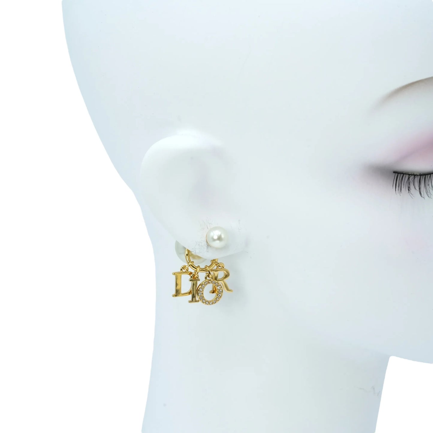 Dior Fake Pearl Rhinestone Tribal Earring - Gold Plated