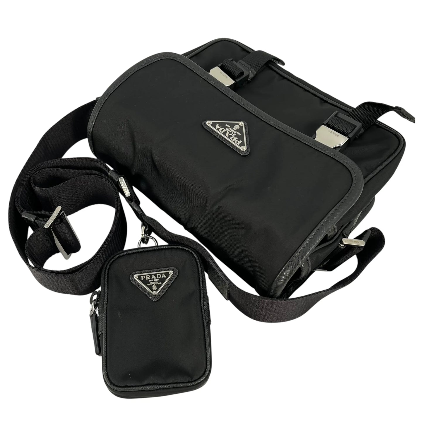 PRADA Re-Nylon Shoulder Bag with Pouch - Black