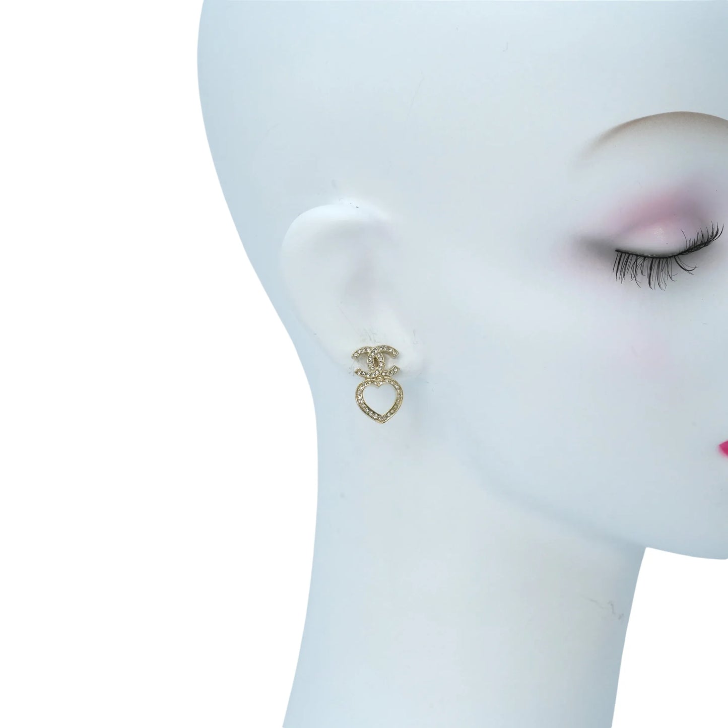 CHANEL Rhinestone CC Logo Heart Earring F23B - Gold Plated