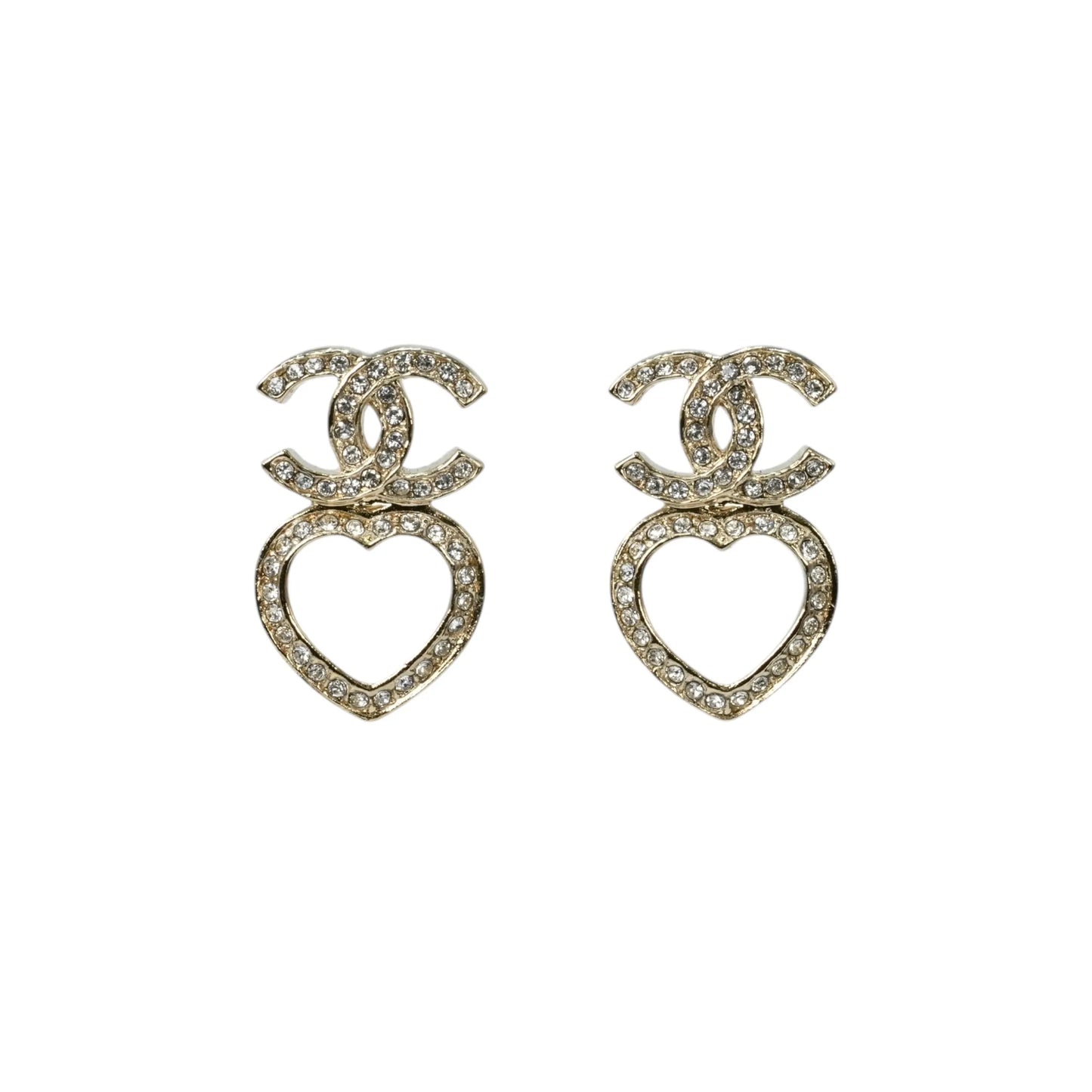 CHANEL Rhinestone CC Logo Heart Earring F23B - Gold Plated