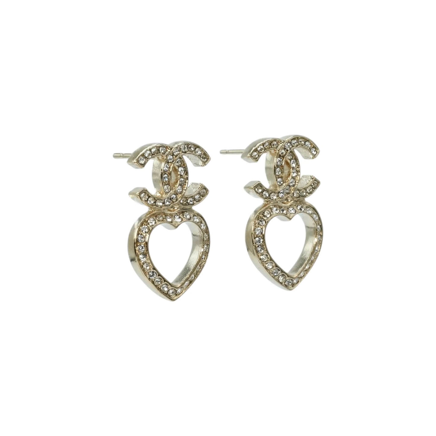 CHANEL Rhinestone CC Logo Heart Earring F23B - Gold Plated
