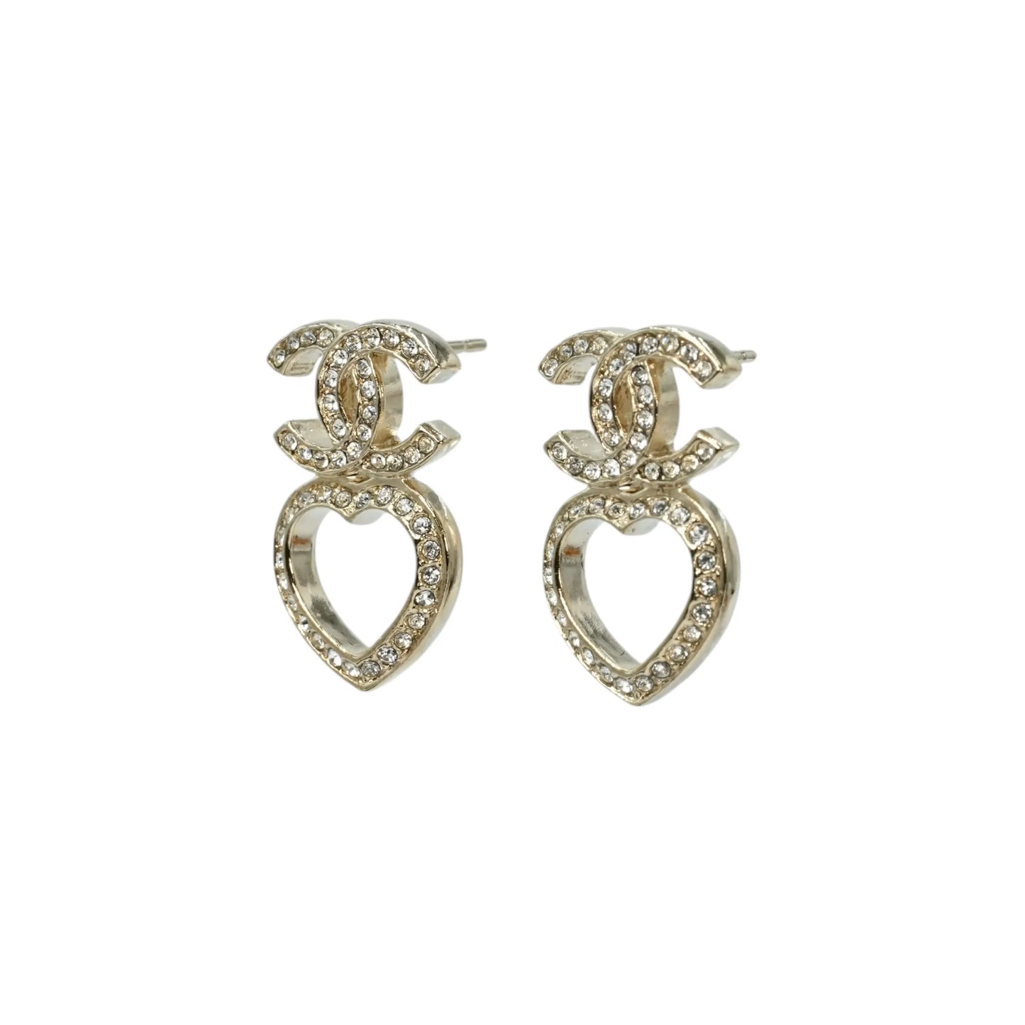 CHANEL Rhinestone CC Logo Heart Earring F23B - Gold Plated