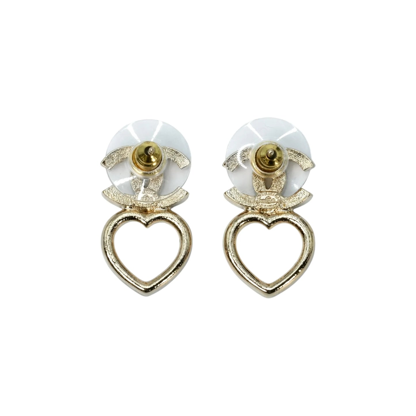 CHANEL Rhinestone CC Logo Heart Earring F23B - Gold Plated
