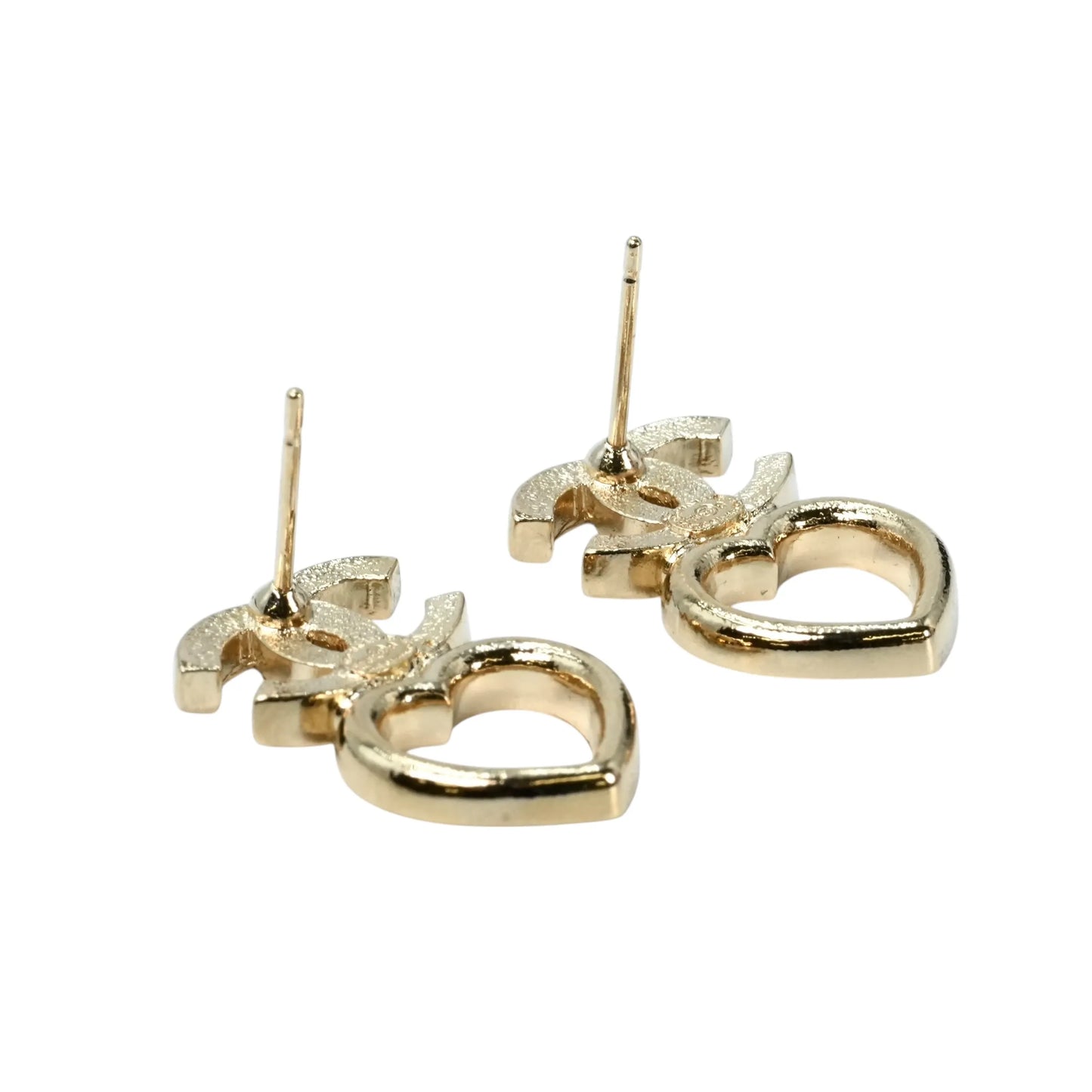 CHANEL Rhinestone CC Logo Heart Earring F23B - Gold Plated