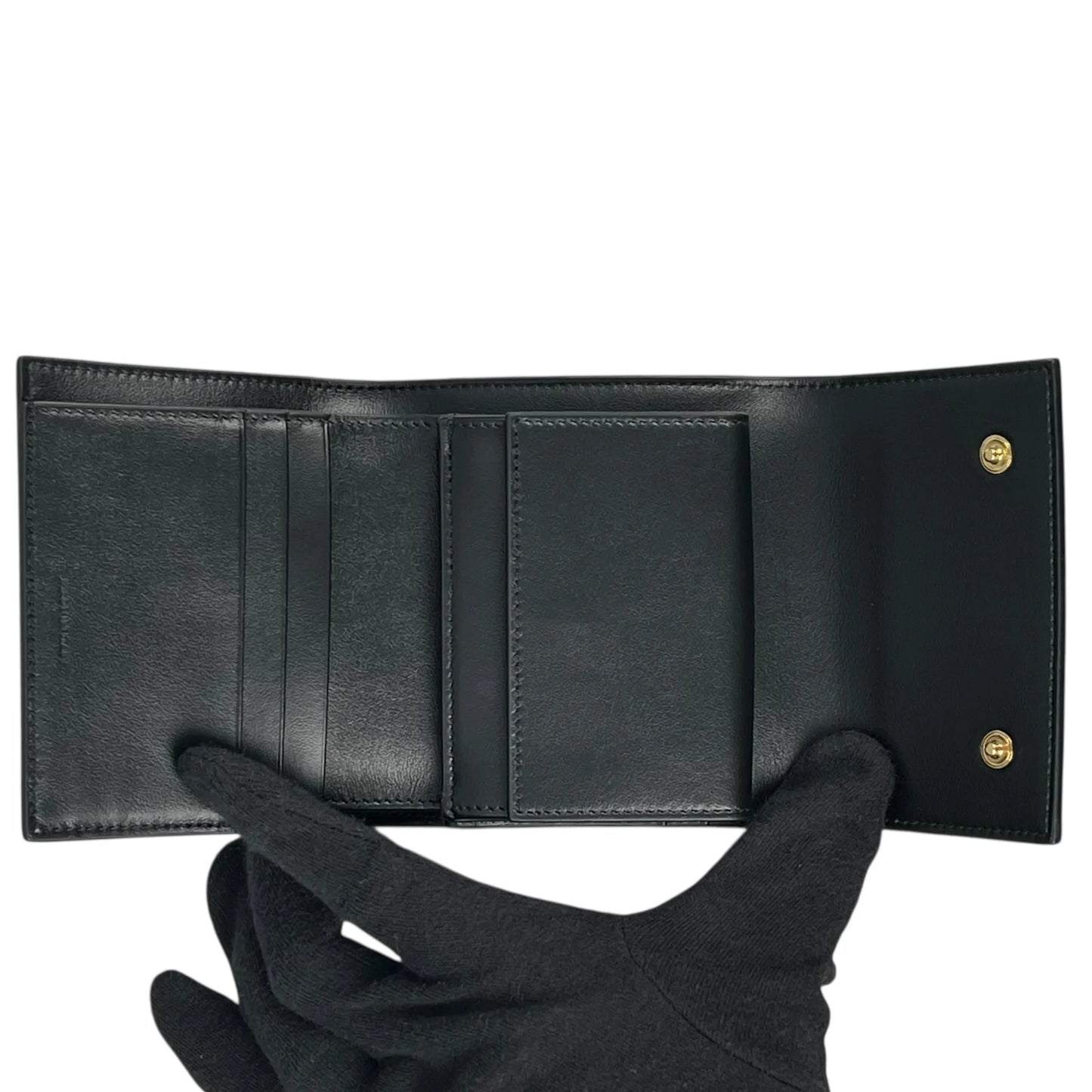 CELINE Triomphe Embossed Small Tri-fold Compact Wallet - Black
