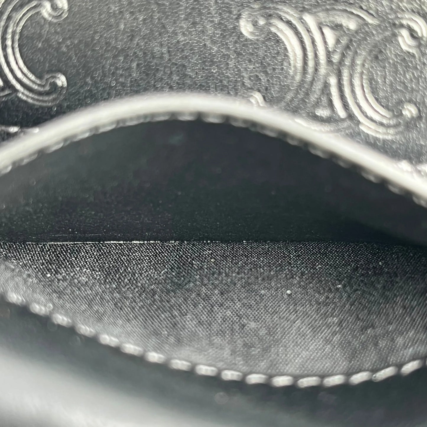 CELINE Triomphe Embossed Small Tri-fold Compact Wallet - Black