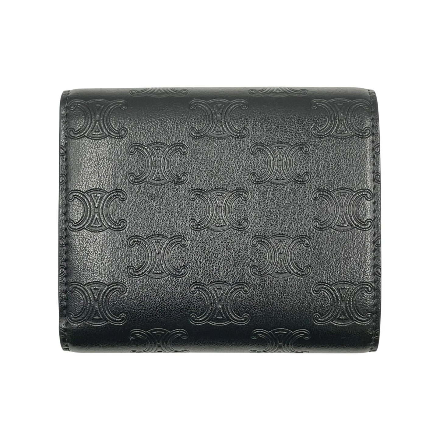 CELINE Triomphe Embossed Small Tri-fold Compact Wallet - Black