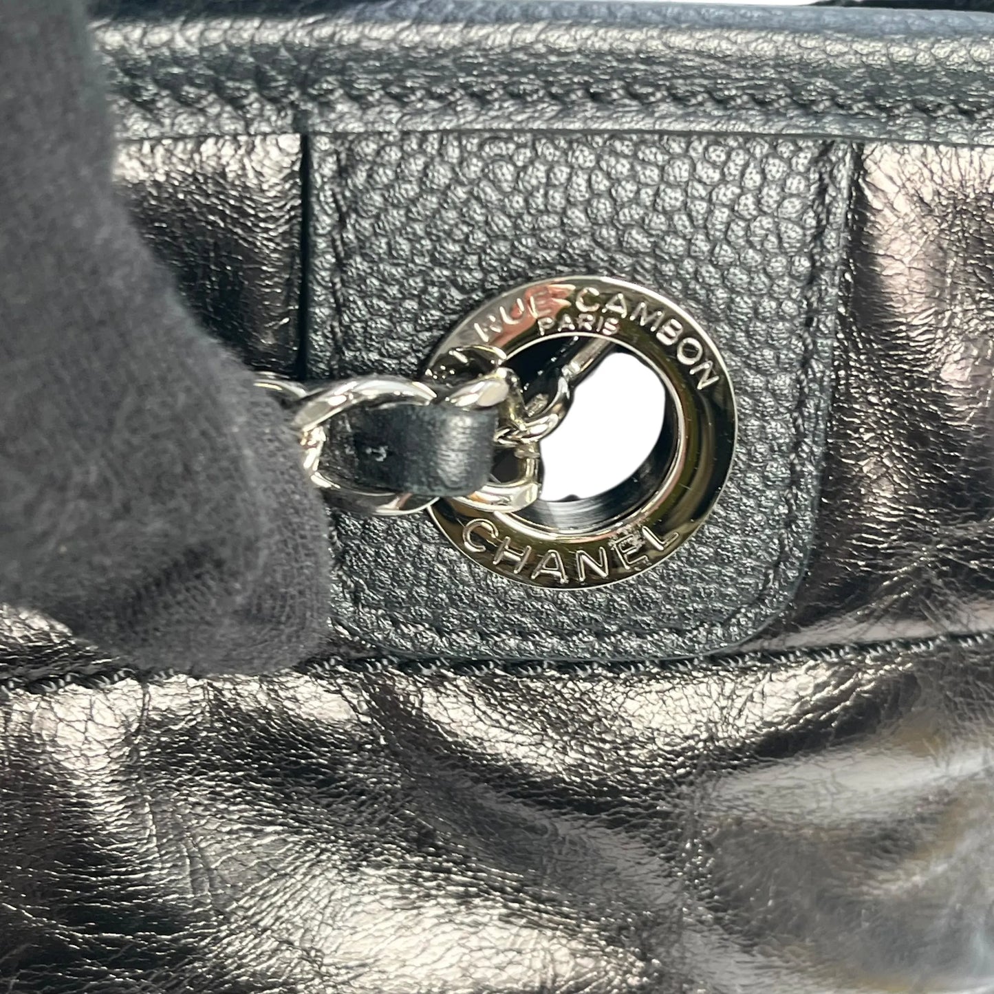 CHANEL Deauville MM Glazed Leather Tote Bag - Black