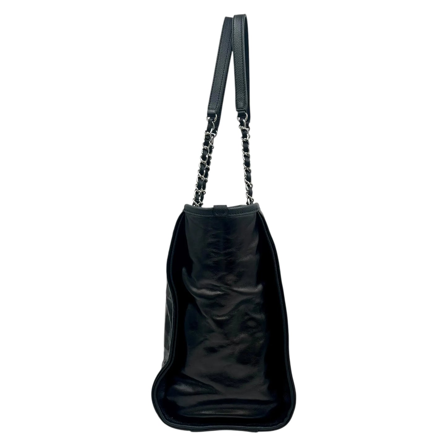 CHANEL Deauville MM Glazed Leather Tote Bag - Black