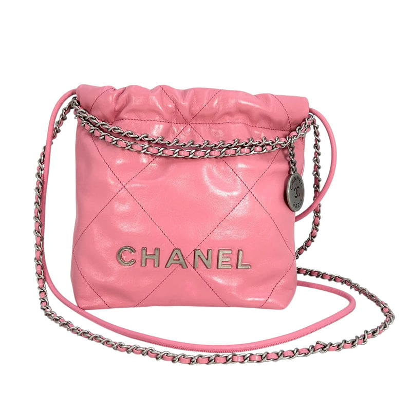 CHANEL Calfskin 22 Mini Hand Bag Chain Shoulder Bag - Pink
