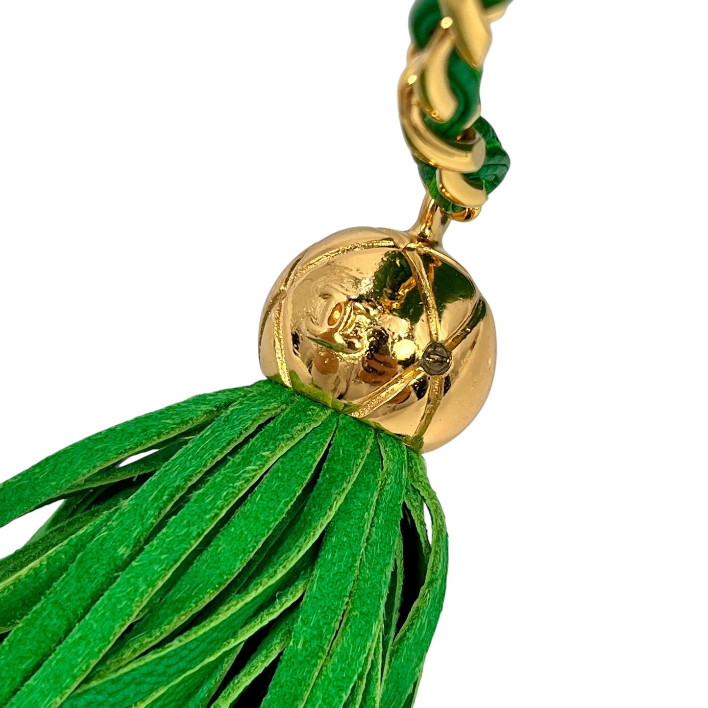 CHANEL Fringed Charm Chain Shoulder Green